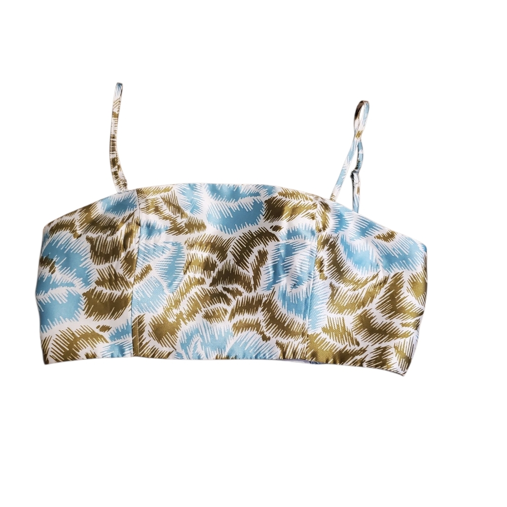 Floral Print Crop Top Sleeveless Cami Blue Brown White Size S